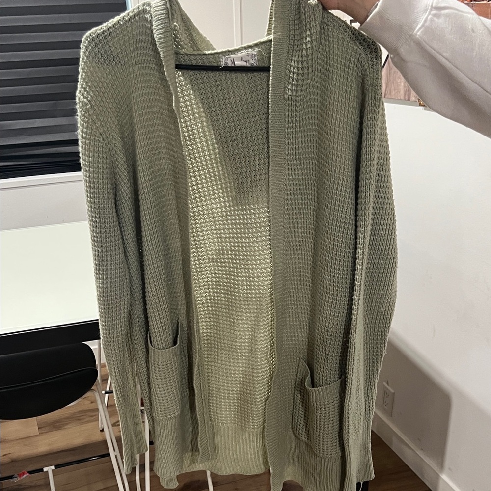 Green Knit Open Cardigan